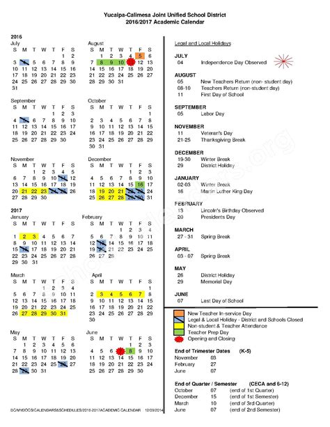 yucaipa high school calendar